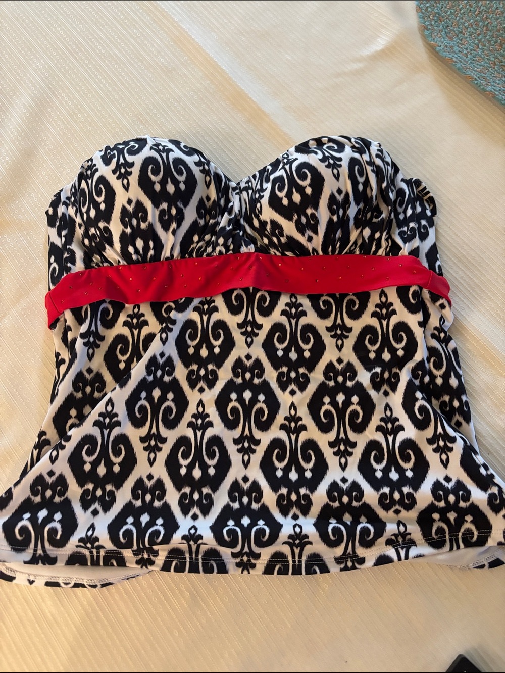 White House Black Market Black and White Strapless Bustier with Detachable Strap